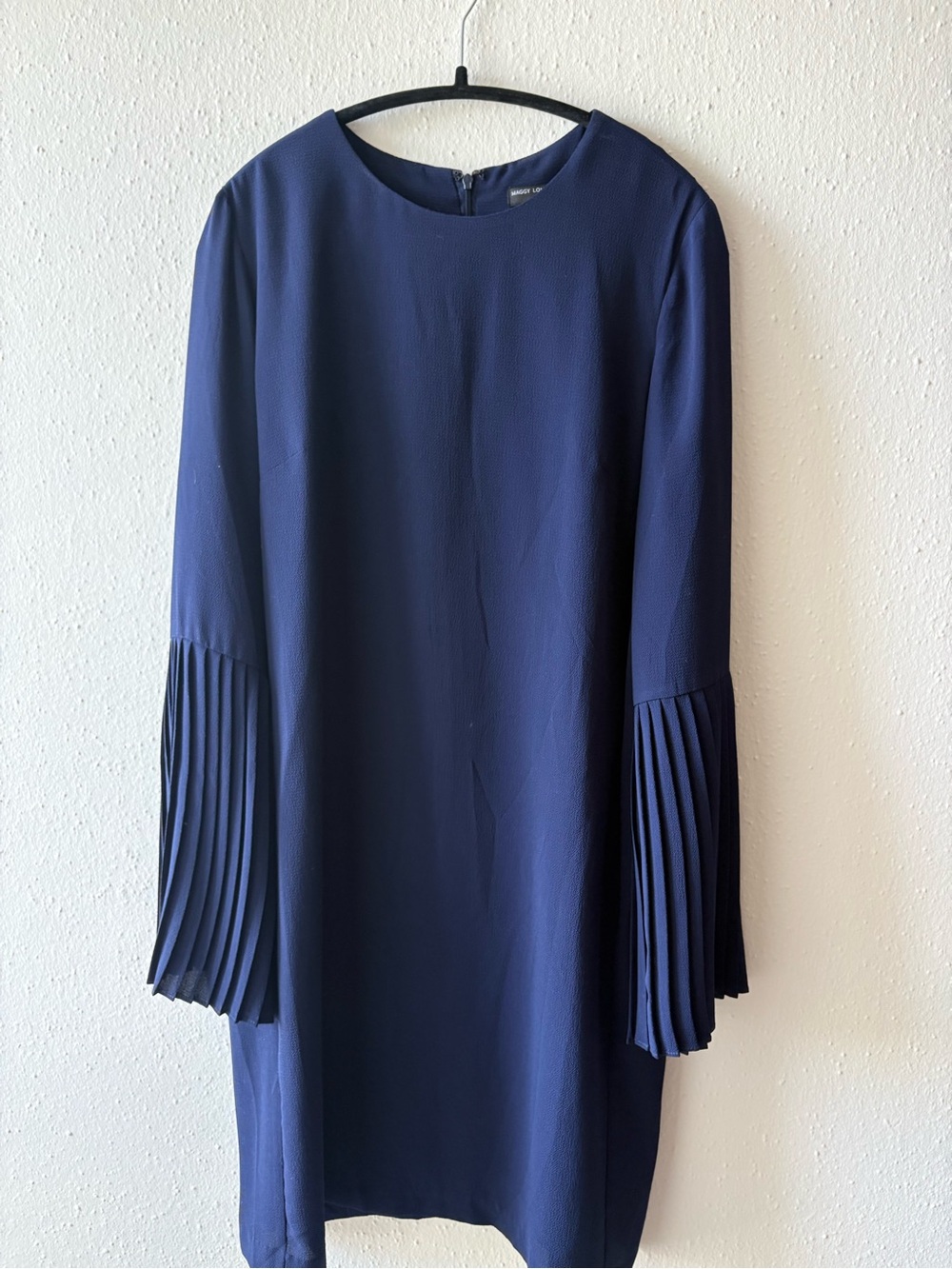 Maggy London Pleated Sleeve Knee Length Navy Shift Dress - US Size 12